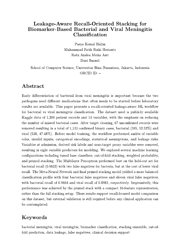 First page of the meningitis classification research paper